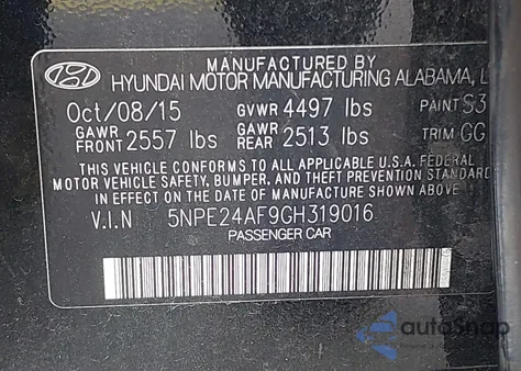 2016 Hyundai Sonata Se from USA, damaged, VIN 5NPE24AF9GH319016
